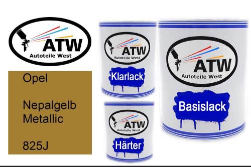 Opel, Nepalgelb Metallic, 825J: 1L Lackdose + 1L Klarlack + 500ml Härter - Set, von ATW Autoteile West.